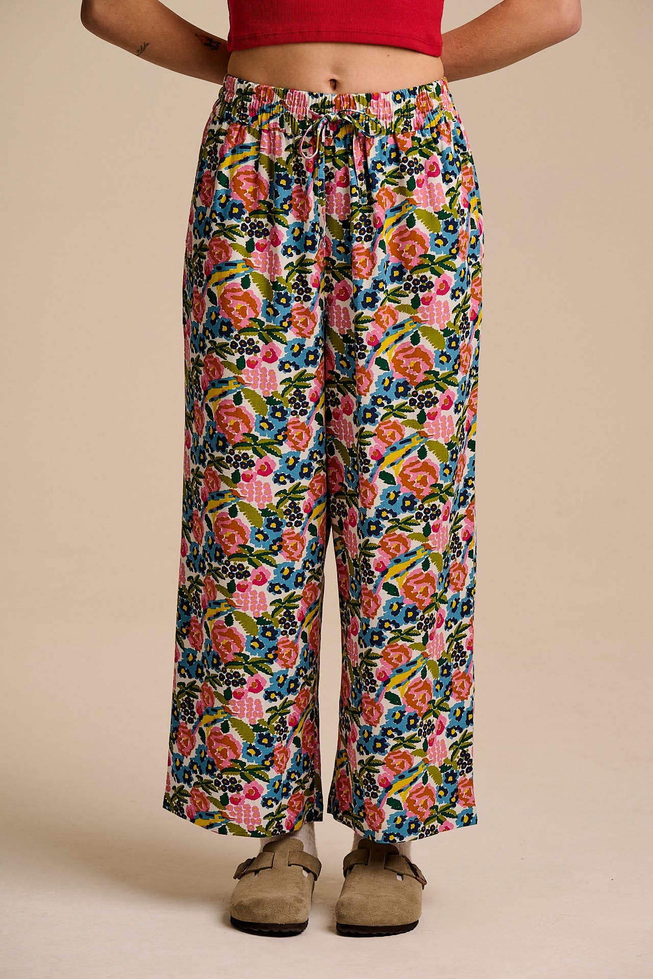 Chuck - Wide Leg Cotton & Viscose Trousers in Ivory Birdie Floral