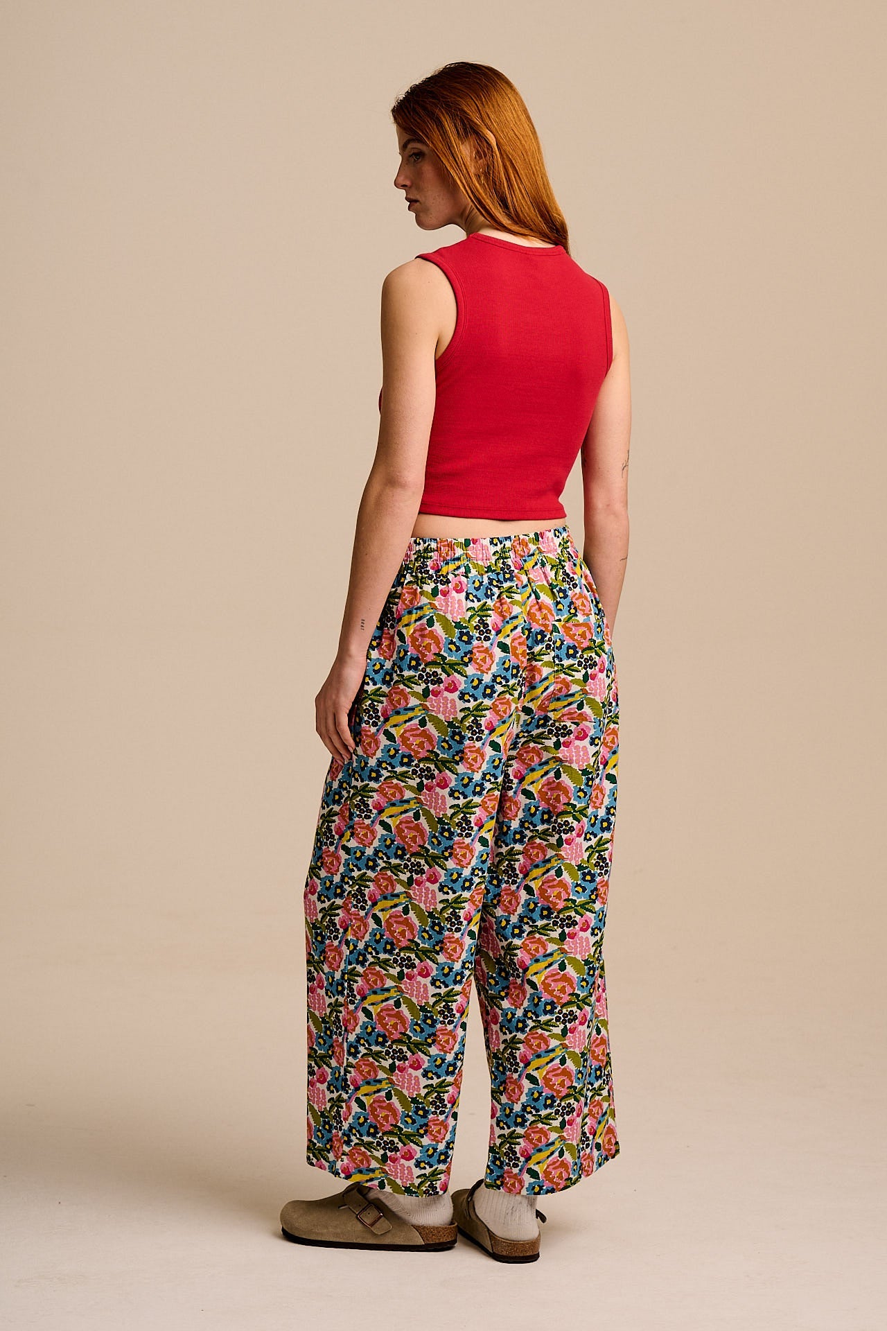 Chuck - Wide Leg Cotton & Viscose Trousers in Ivory Birdie Floral