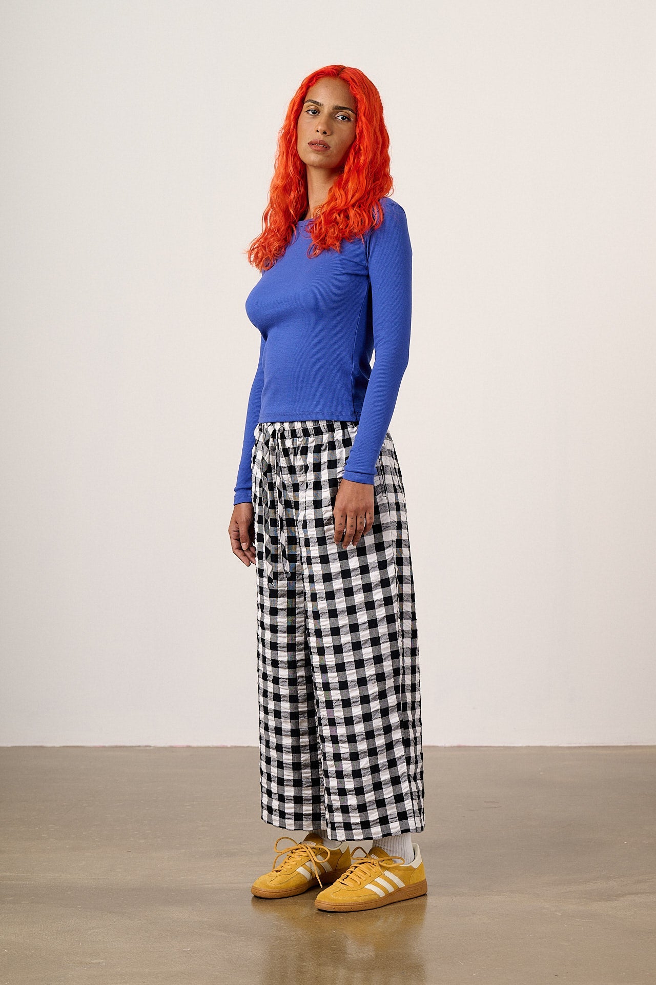 Chuck - Wide Leg Cotton Trousers in Black & White Gingham