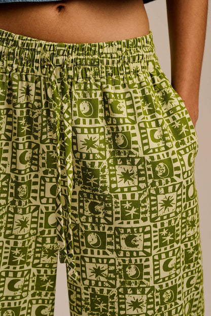 Chuck - Wide Leg Cotton Trousers in Green Celestial Checkerboard