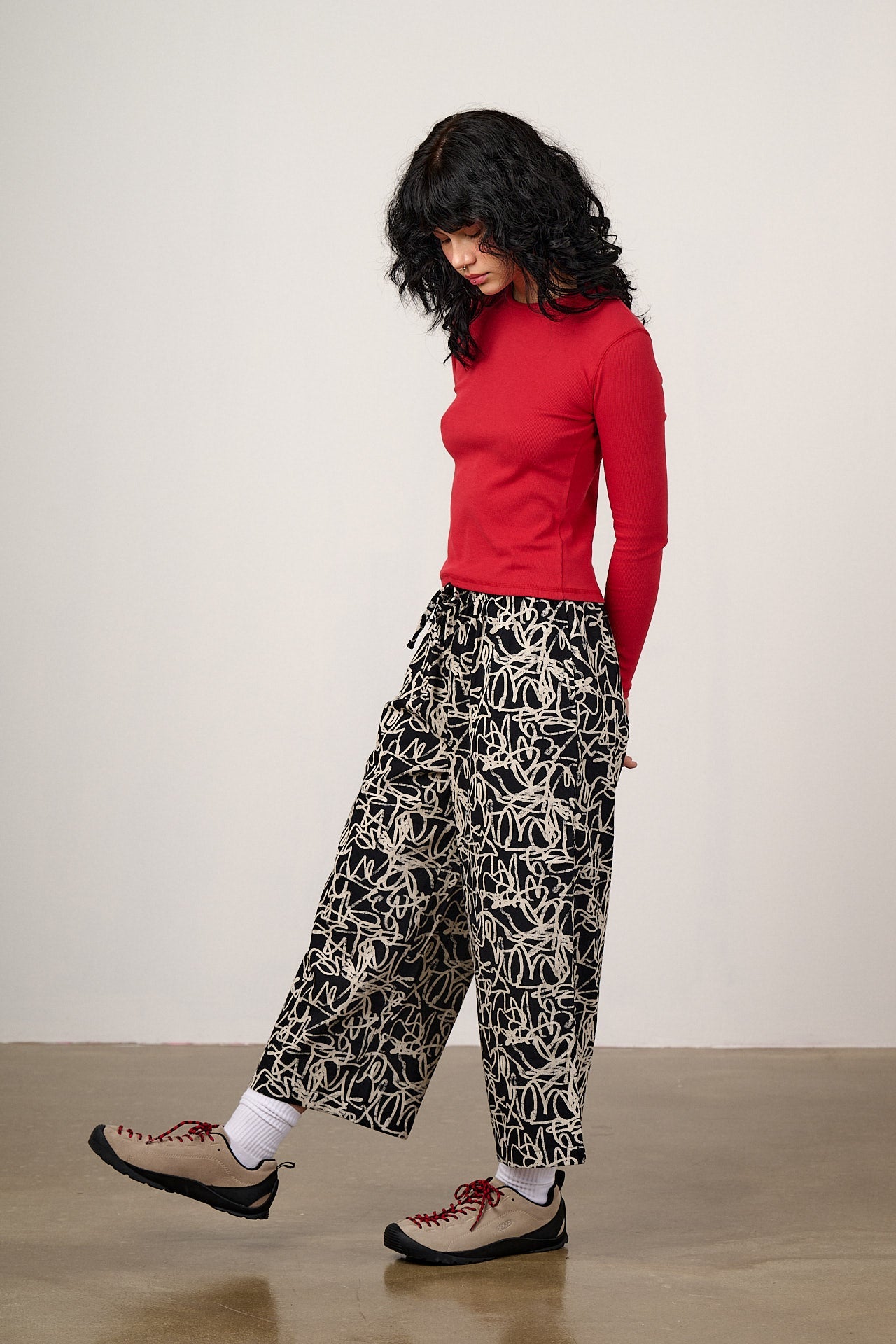 Chuck - Wide Leg Cotton Trousers in Black & White Graffiti Print