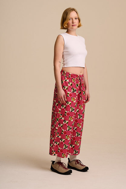 Chuck - Wide Leg Cotton Trousers in Zig Zag Floral Checkerboard