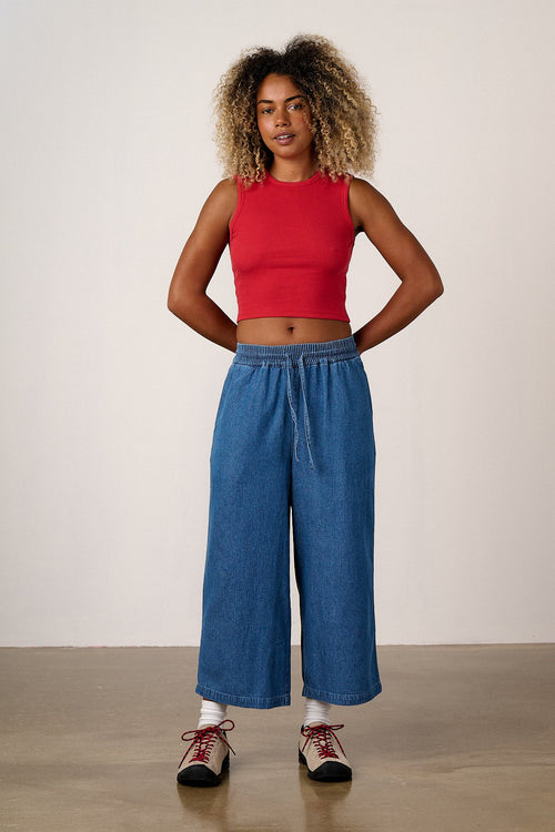 Chuck - Cotton Trousers in Mid Blue
