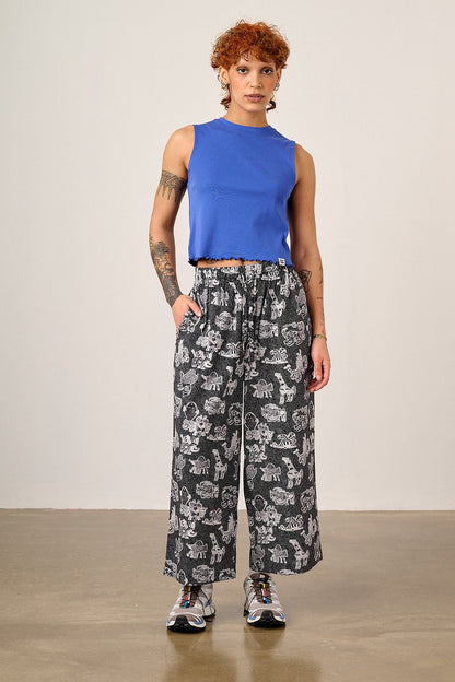L.E Chuck - Wide Leg Cotton Trousers in Black & White Arthouse & Yak