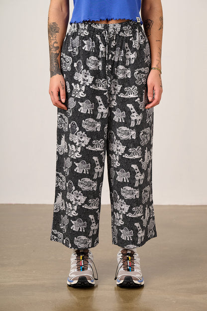 L.E Chuck - Wide Leg Cotton Trousers in Black & White Arthouse & Yak