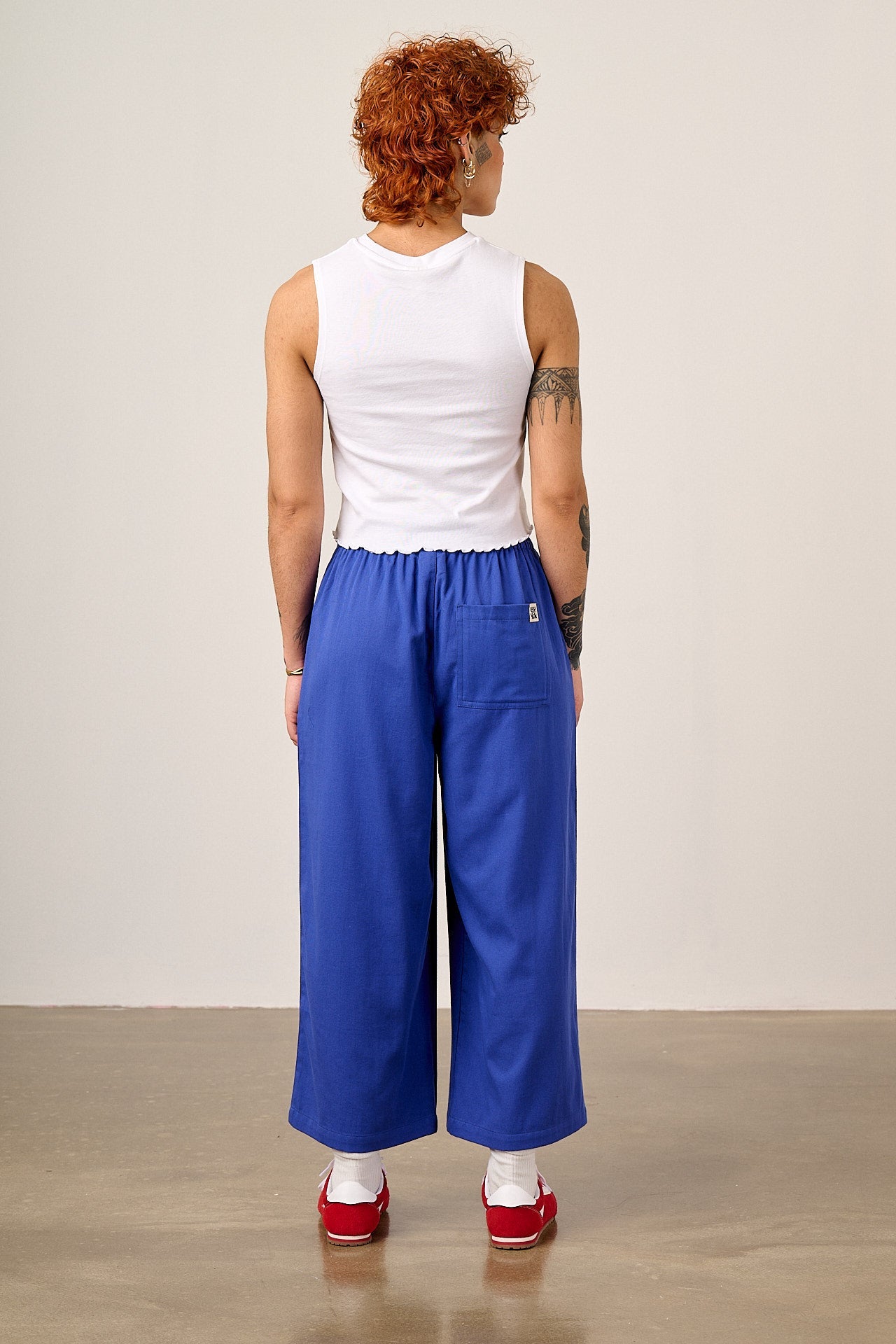 Chuck - Wide Leg Cotton Trousers in Dazzling Blue
