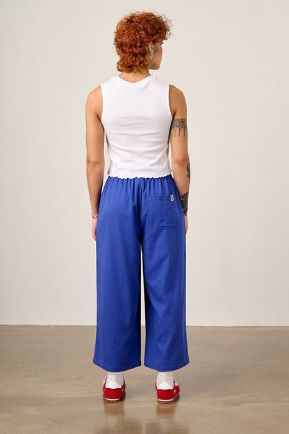 Chuck - Wide Leg Cotton Trousers in Dazzling Blue