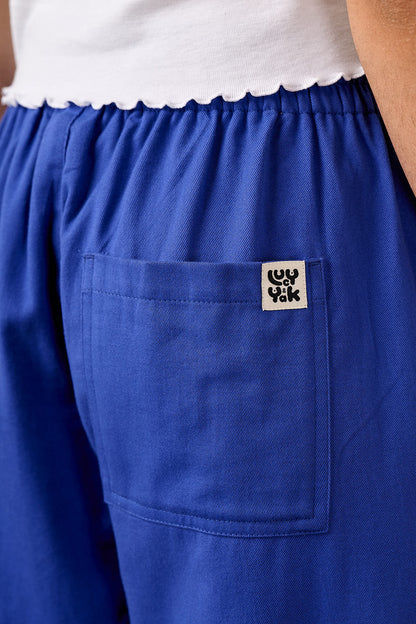 Chuck - Wide Leg Cotton Trousers in Dazzling Blue