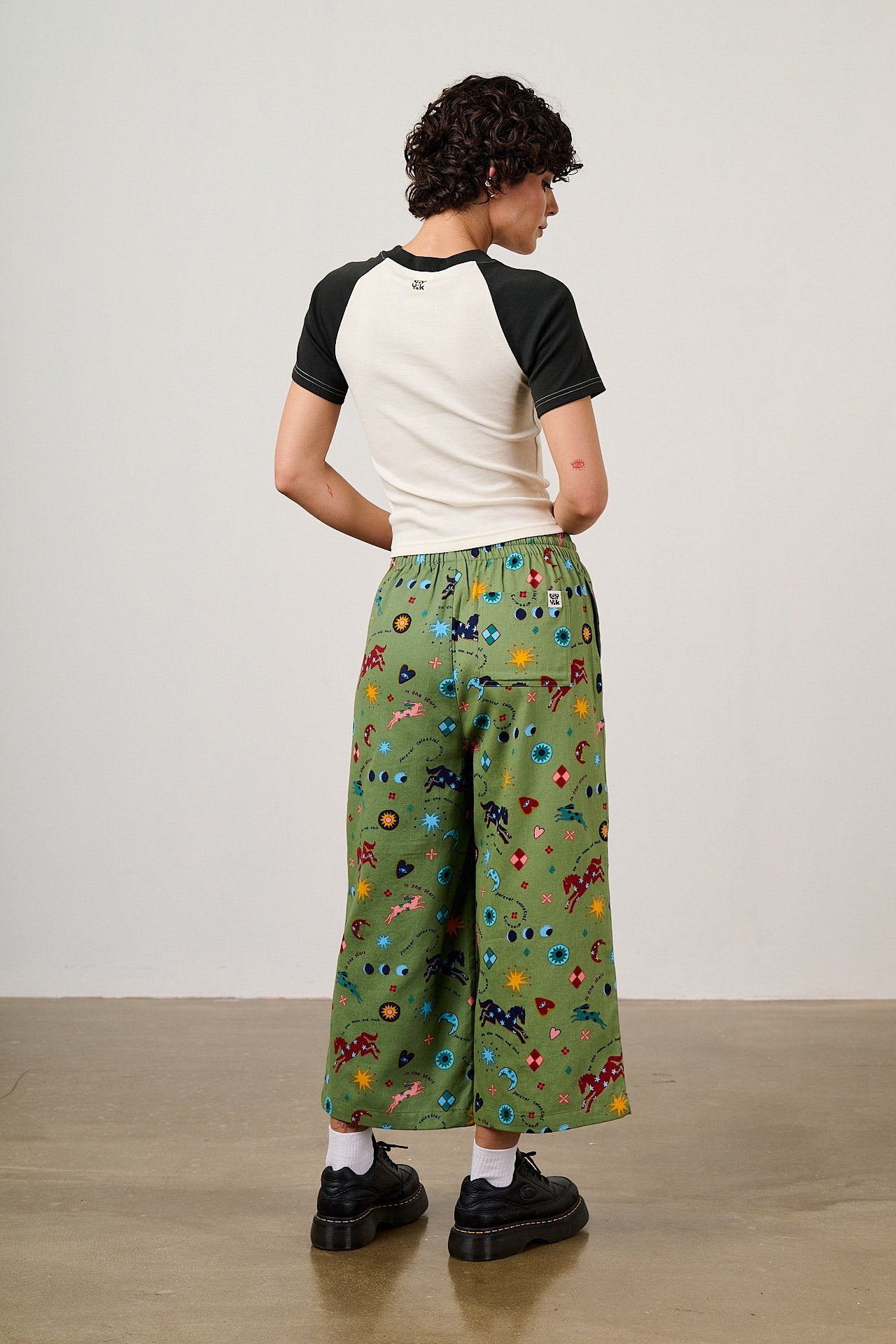 Chuck - Wide Leg Cotton Trousers in Green Celestial Dreaming