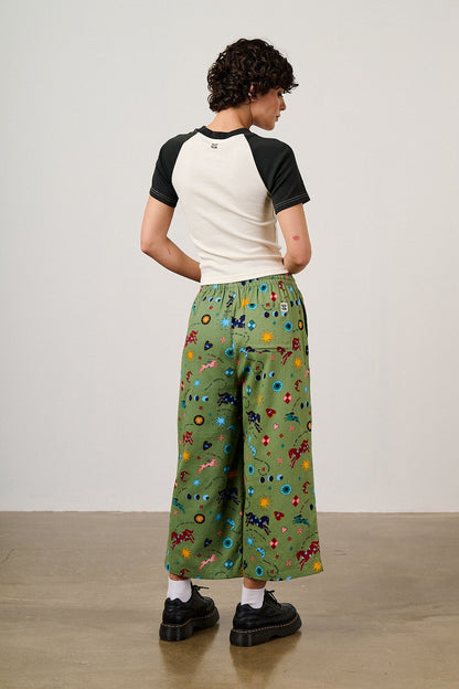 Chuck - Wide Leg Cotton Trousers in Green Celestial Dreaming