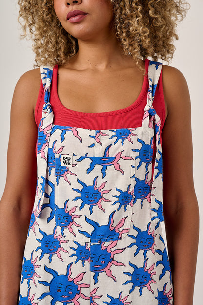 Chula - Cotton & Viscose Barrel Leg Dungarees in Celestial Sun Print