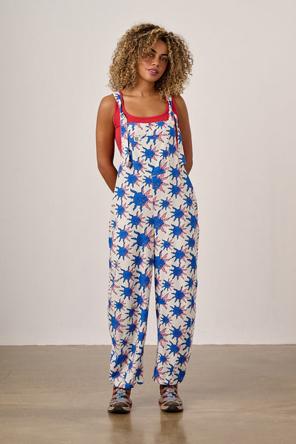 Chula - Cotton & Viscose Barrel Leg Dungarees in Celestial Sun Print