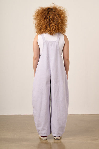 Chula - Cotton Barrel Leg Dungarees in Lilac Hickory Stripe