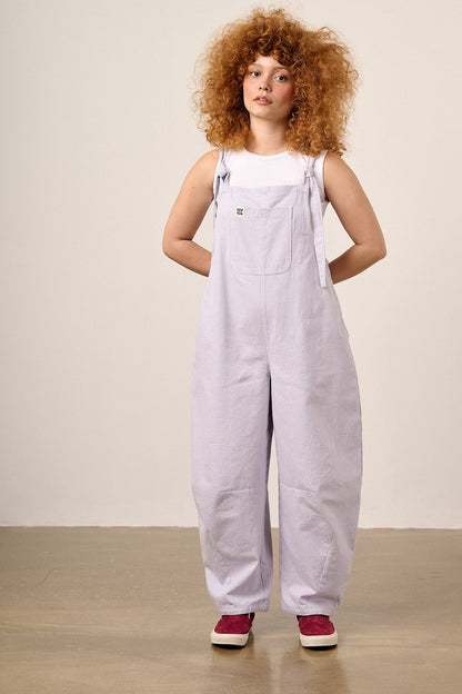 Chula - Cotton Barrel Leg Dungarees in Lilac Hickory Stripe