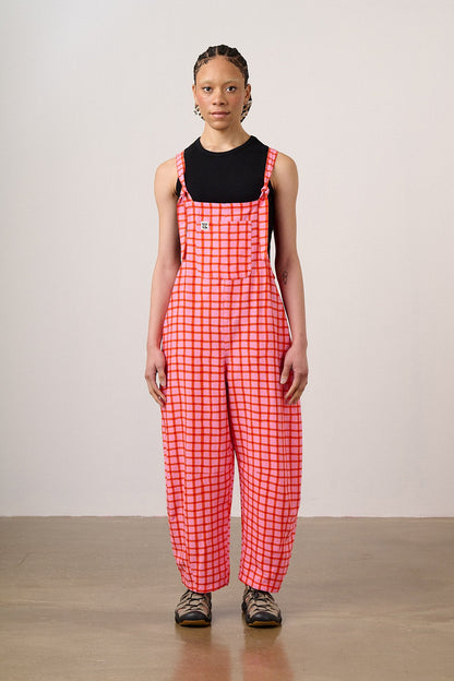 Chula - Viscose Barrel Leg Dungarees in Pink & Red Check