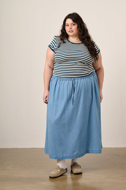 Clara - Cotton Midi Skirt in Light Blue