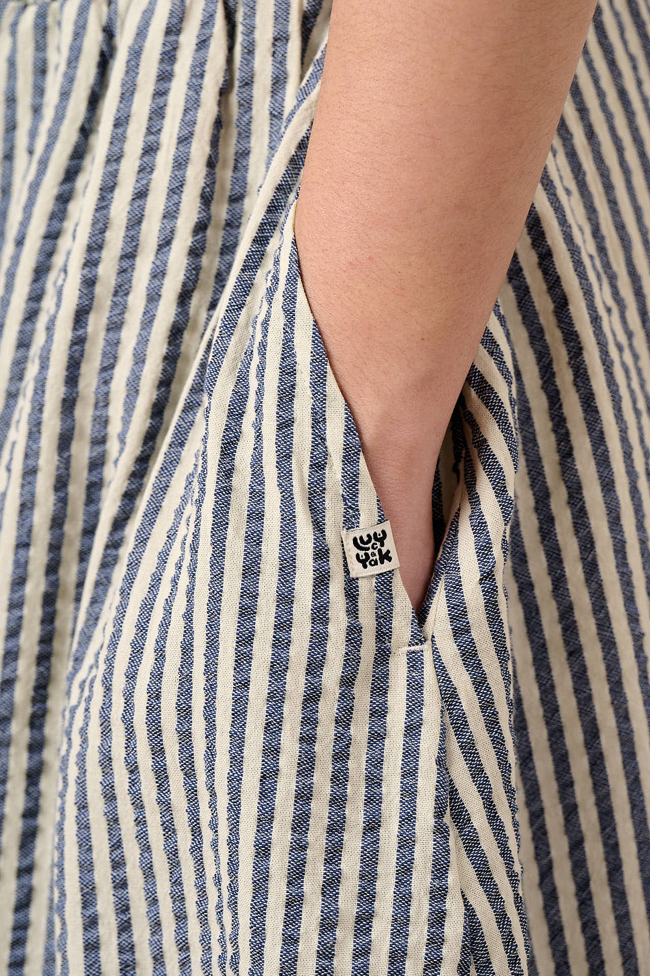 Clara - Cotton Midi Skirt in Navy Stripe