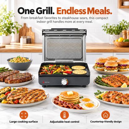 Electric Indoor Grill – Nonstick Smokeless-Style Grill for Steaks, Burgers & More (Two baking sheets)