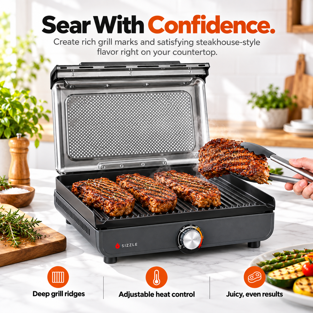 Electric Indoor Grill – Nonstick Smokeless-Style Grill for Steaks, Burgers & More (Two baking sheets)