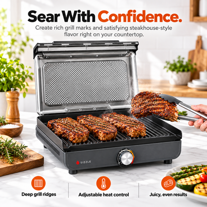 Electric Indoor Grill – Nonstick Smokeless-Style Grill for Steaks, Burgers & More (Two baking sheets)