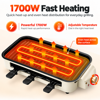 2-in-1 Small Smokeless Electric Indoor BBQ Grill with Versatile Cooking Options