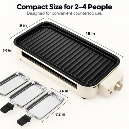 2-in-1 Small Smokeless Electric Indoor BBQ Grill with Versatile Cooking Options