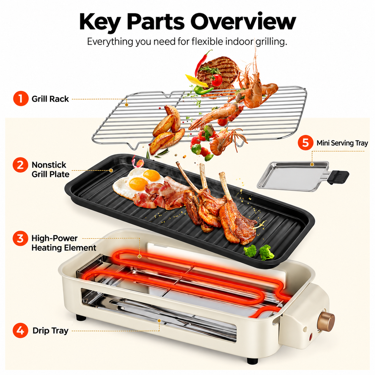 2-in-1 Small Smokeless Electric Indoor BBQ Grill with Versatile Cooking Options