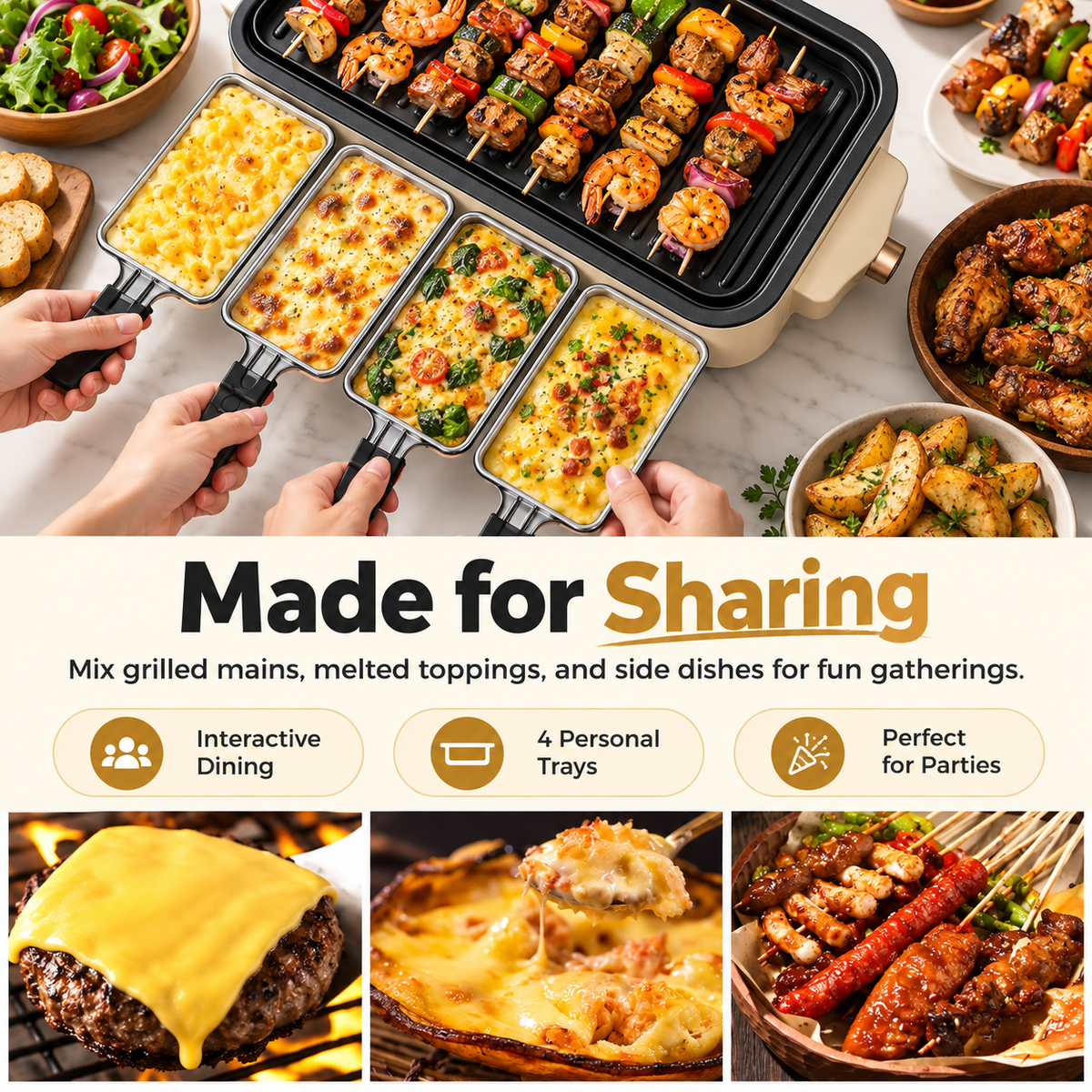 2-in-1 Small Smokeless Electric Indoor BBQ Grill with Versatile Cooking Options