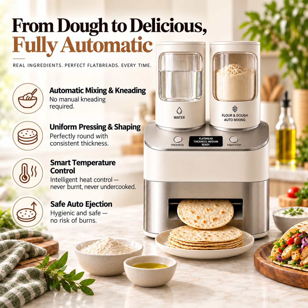 Automatic Flatbread Maker – Fresh Tortillas, Roti & Wraps at Home