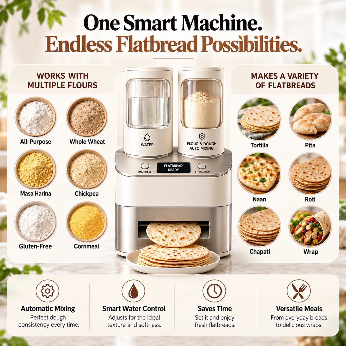 Automatic Flatbread Maker – Fresh Tortillas, Roti & Wraps at Home