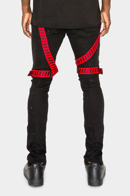 Adjustable Strap Harness Distressed Biker Jeans