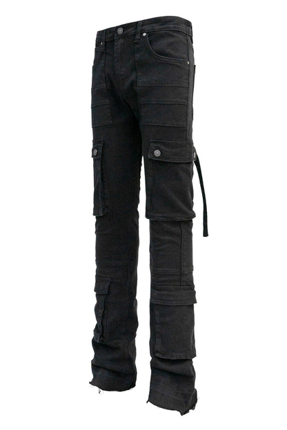 Men's 2-Tone Color Block Washed Stacked Flare Cargo Pants