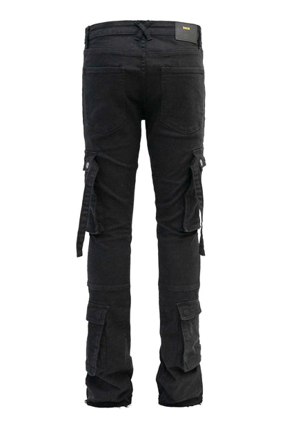 Men's 2-Tone Color Block Washed Stacked Flare Cargo Pants