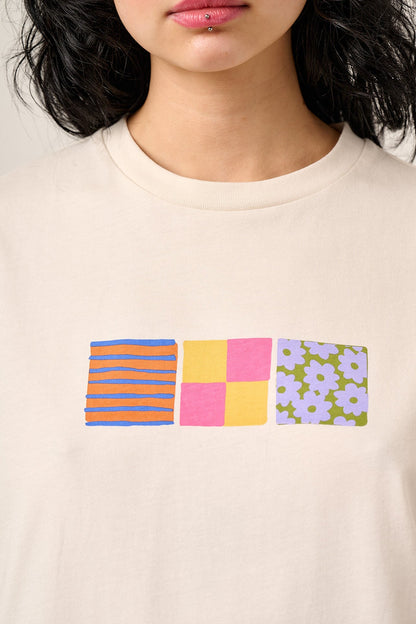 Denver - Cotton T-Shirt in Floral Checkerboard Print