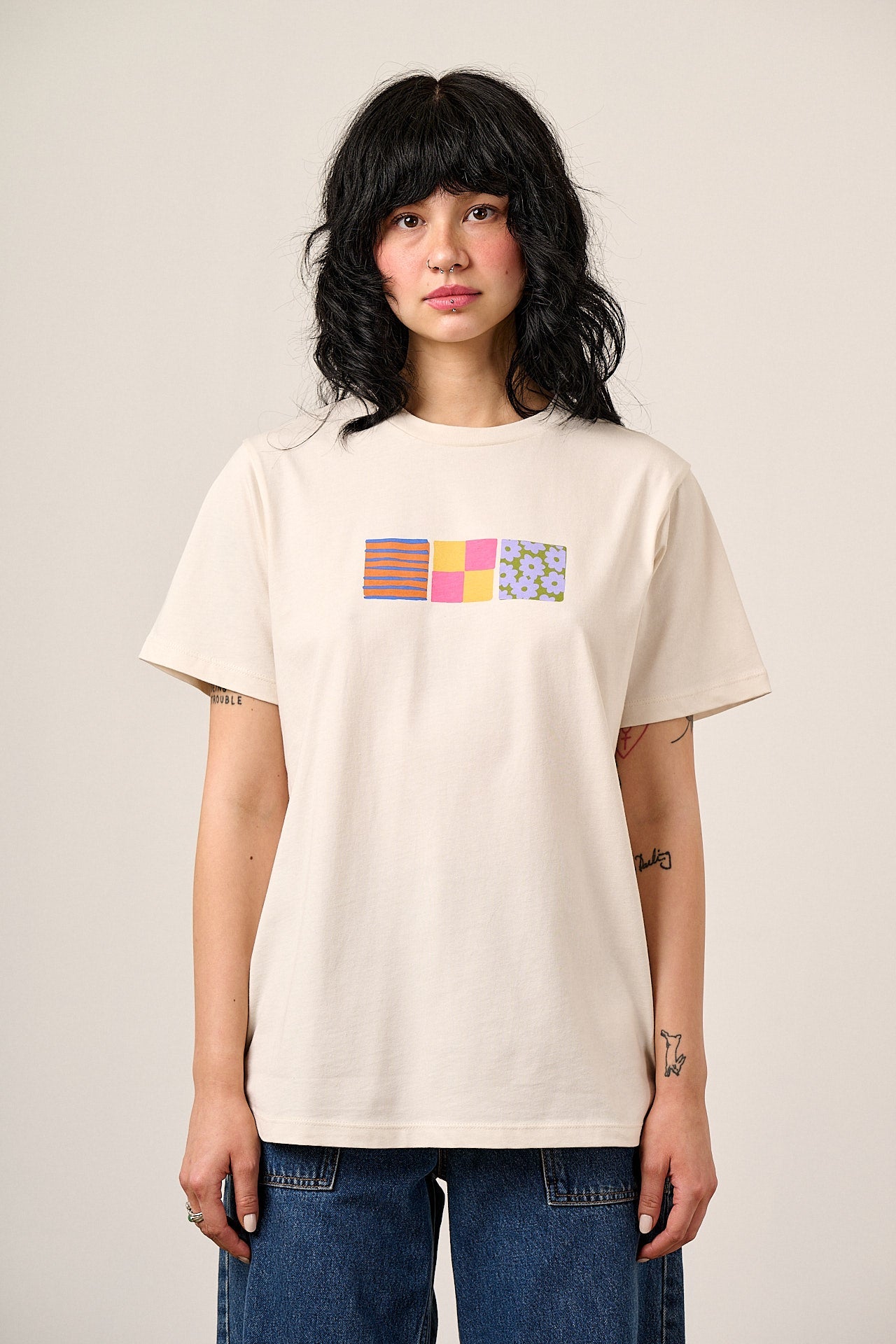 Denver - Cotton T-Shirt in Floral Checkerboard Print
