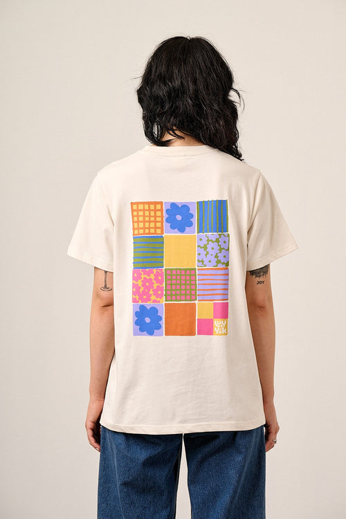 Denver - Cotton T-Shirt in Floral Checkerboard Print