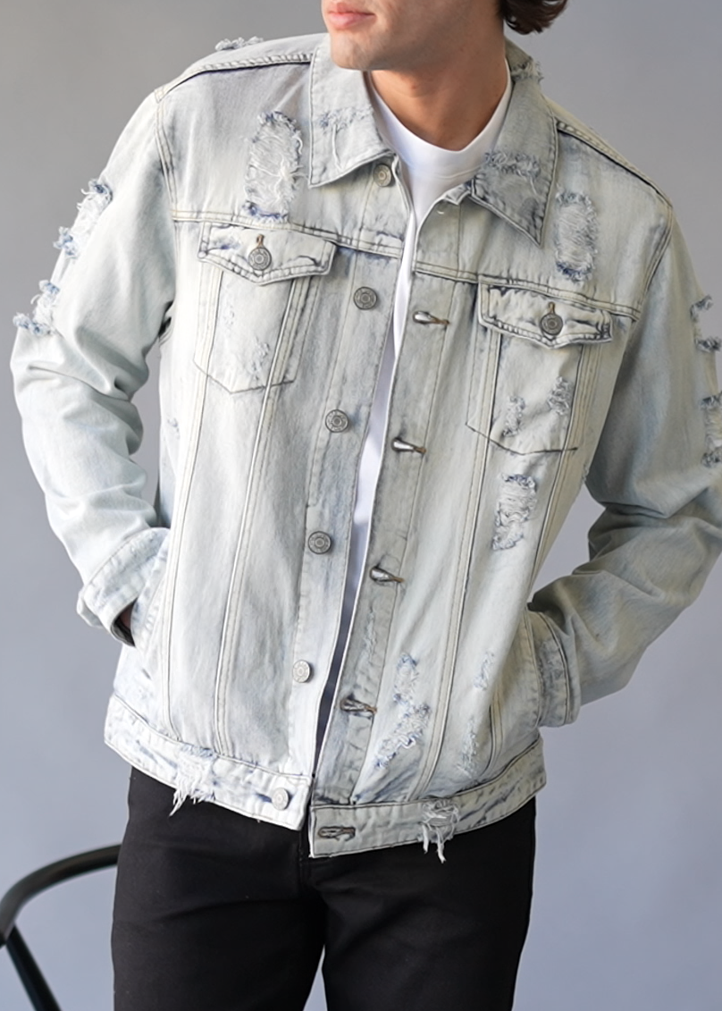 Distressed Faded Denim Jacket