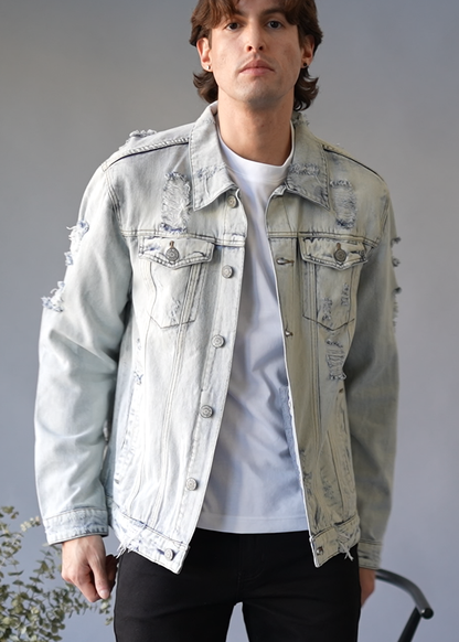 Distressed Faded Denim Jacket