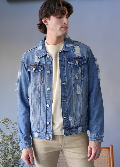 Distressed Faded Denim Jacket