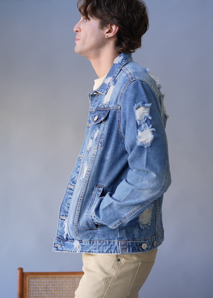 Distressed Faded Denim Jacket