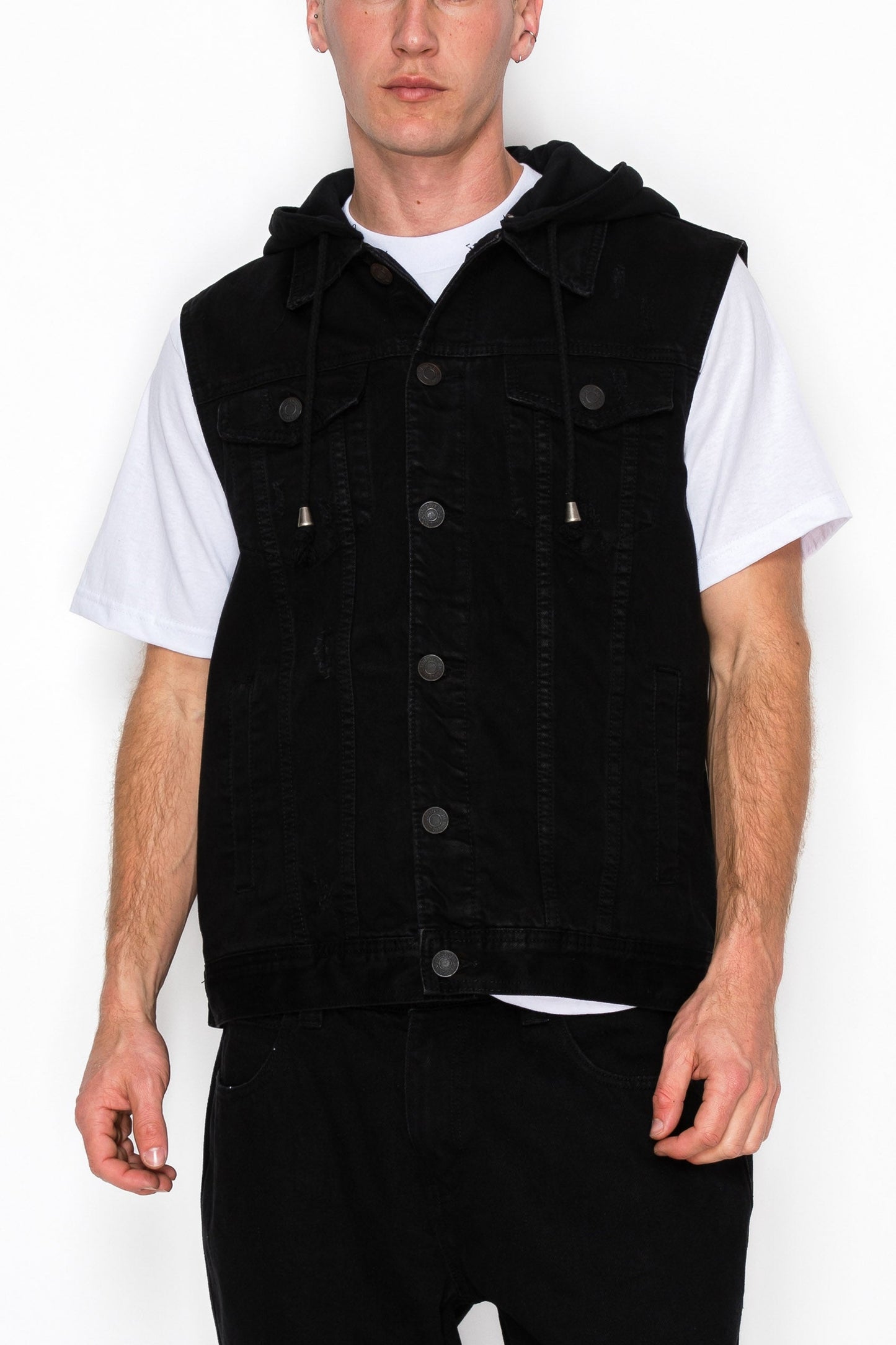Detachable Hood Denim Vest