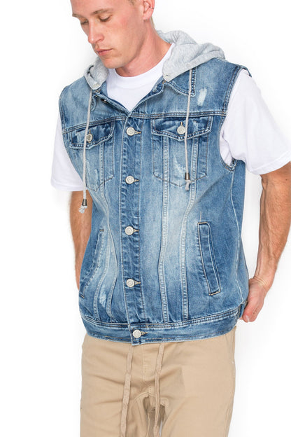 Detachable Hood Denim Vest