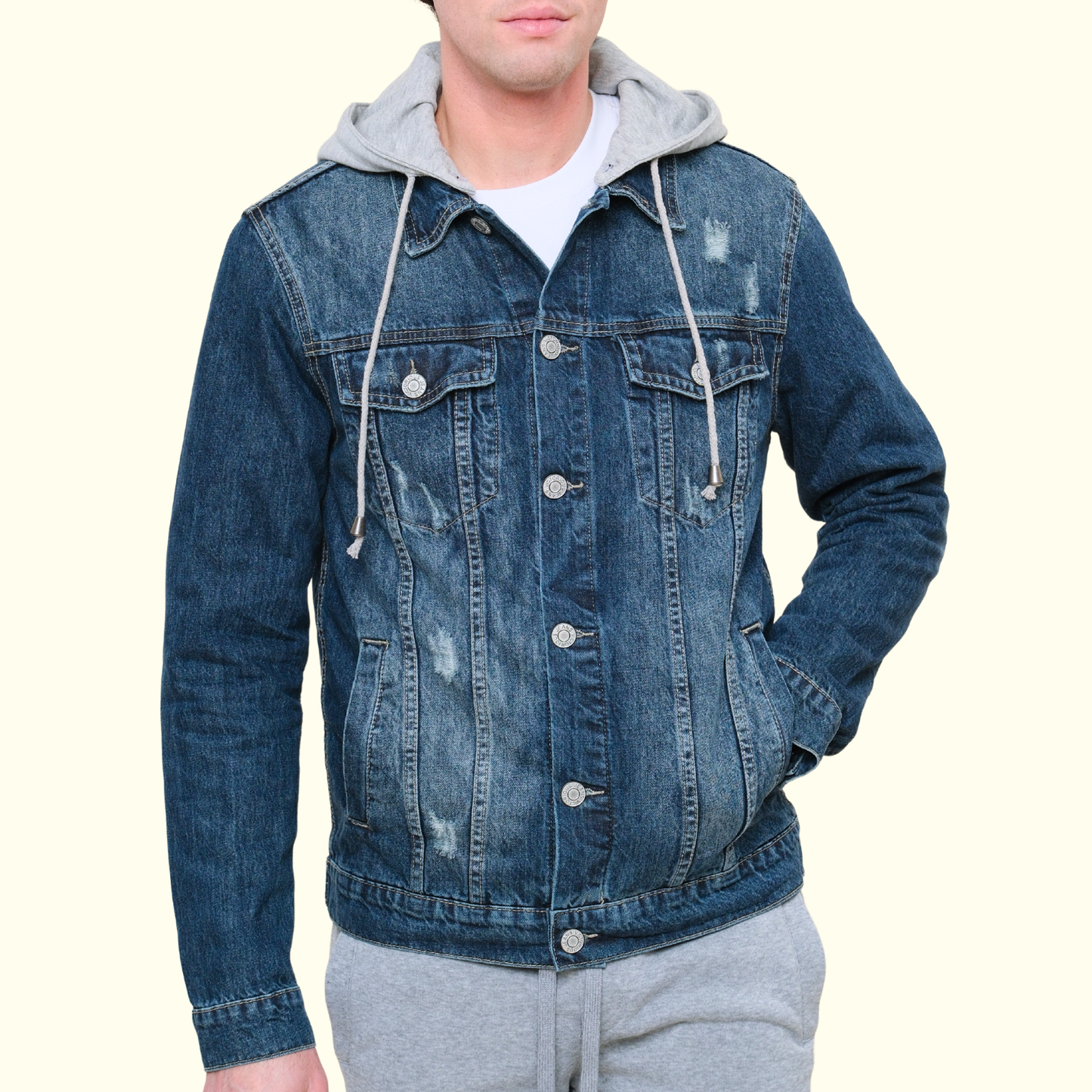 Layered Hooded Denim Jacket