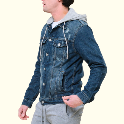 Layered Hooded Denim Jacket
