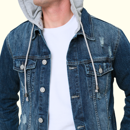 Layered Hooded Denim Jacket