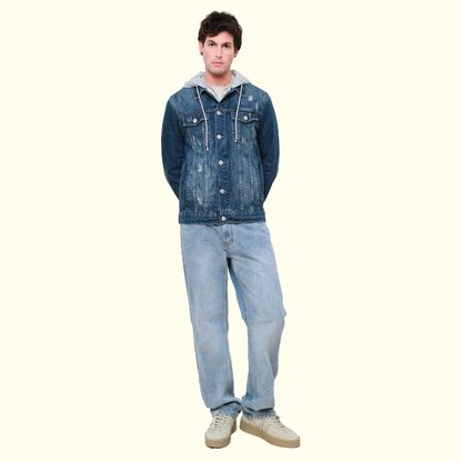 Layered Hooded Denim Jacket