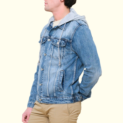 Layered Hooded Denim Jacket