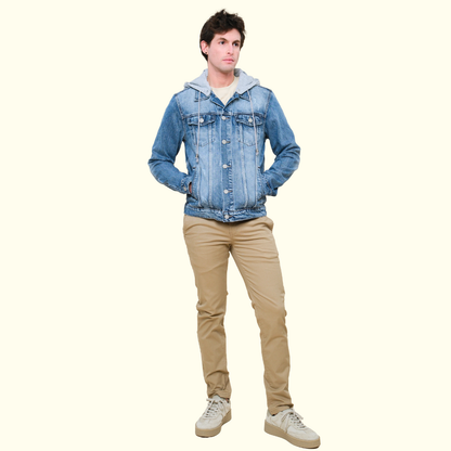 Layered Hooded Denim Jacket