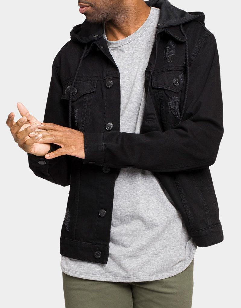 Layered Hooded Denim Jacket
