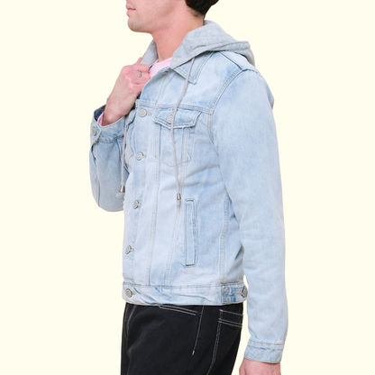Layered Hooded Denim Jacket